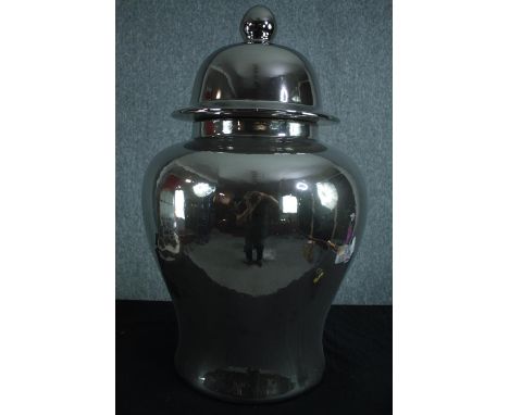 A large ceramic chromed lidded pot. Chinese style, modern and unused. H.74cm. 
