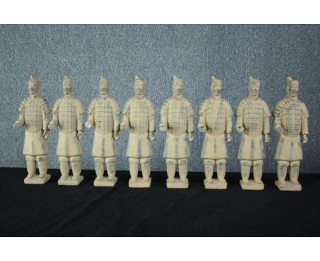 The Terracotta Army. Eight warriors cast in plaster. One missing a hand. 36 cm. (each) 