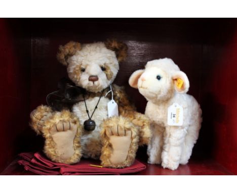Charlie Bear with bag and Steiff Lamb