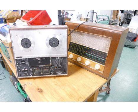 Sony vintage stereo tape recorder and vintage Bush radio 