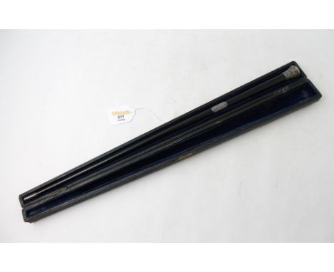 Ebony and silver hallmarked swagger stick Presented to T. Dixon 1897 in box 