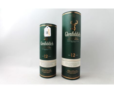 Two boxed bottles of Glenfiddich 12 Year Old Single Malt Scotch Whisky, 70 cl and 35 cl 