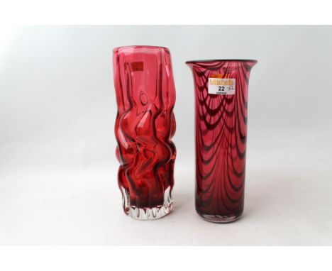 Two pieces of red Art Glass 