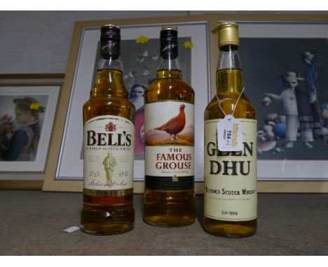 Glen Dhu 70 cl Scotch Whisky, Famous Grouse 1 litre Scotch Whisky and Bells 70 cl Scotch Whisky 