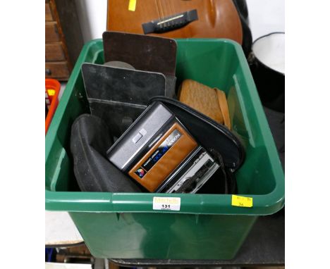 Box of vintage camera equipment and binoculars, Kodak EK100 instant camera etc