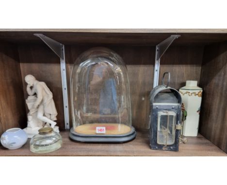 A mixed lot, to include a Parian figure of Shakespeare, 23cm high; a railway lantern; and a glass dome and stand, 22cm. (6)&n