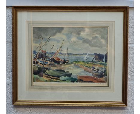Ethelbert White,&nbsp;a coastal scene, signed in pencil, colour print, I.34 x 46cm. 