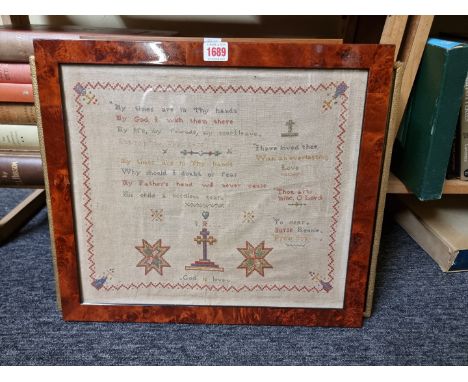 An old needlework verse sampler, inscribed 'To dear Nurse Rennie, From Sophia', 34.5 x 40cm; together with another 1977 Silve