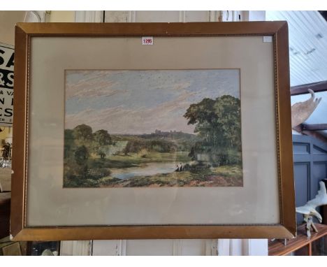 George Constable,&nbsp;anglers on The Arun, Arundel Castle beyond; and companion picture, a pair, watercolour, 34 x 50.5cm. (