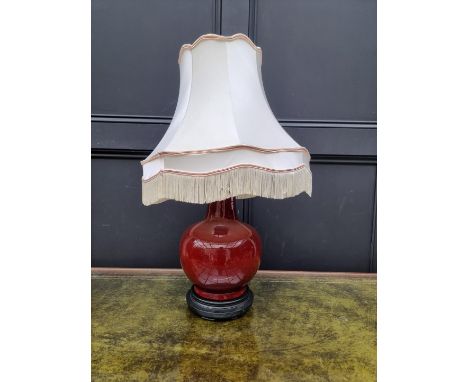 A Chinese sang de boeuf table lamp, the vase 35cm high, (repaired).  