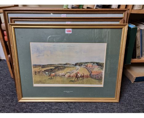 Lionel Edwards, 'Goodwood Races', signed in pencil, colour print, I.23 x 39cm; together with three others. (4)&nbsp; 