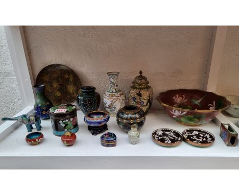 A collection of Chinese cloisonne&nbsp;and other enamel items,&nbsp;largest 16.5cm. (17) 