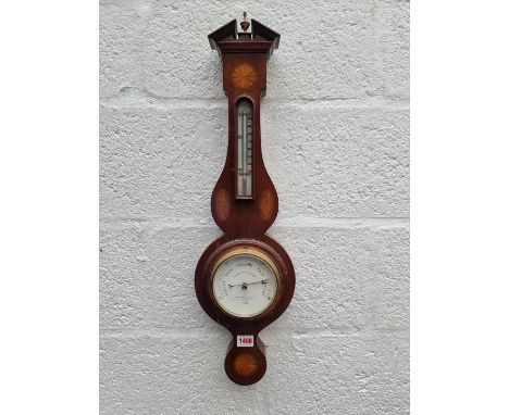 An early 20th century mahogany and inlaid aneroid banjo barometer, by Negretti &amp; Zambra, 68cm high.&nbsp; &nbsp; 