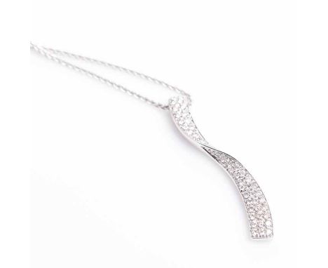 DIAMOND TWIST PENDANT
pave set with brilliant cut diamonds, marked 18k for eighteen carat white gold, 35mm long, on an eighte