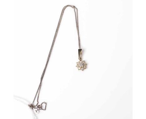 DIAMOND CLUSTER PENDANT
the brilliant cut diamonds totalling approximately 1.00 carats, unmarked, on a silver chain