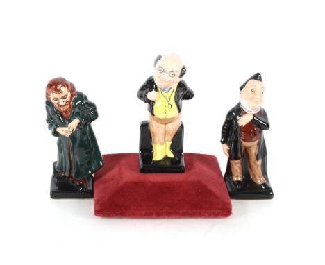Three Royal Doulton figures, "Mr Pickwick", "Fagin" and "Mr Pecksniff"