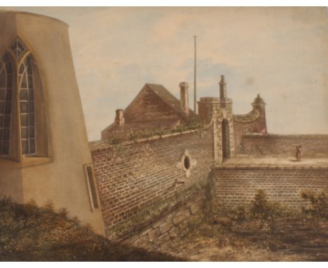 An interesting 19th Century folio containing small Norwich school oil on panel of a windmill; oil on panel study of a harvest