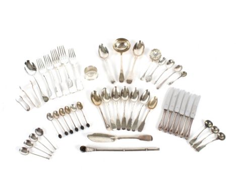 A collection of various silver teaspoons, condiment spoons, sauce ladle etc. and various plated and silver handled cutlery, 1