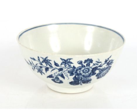 An 18th Century Royal Worcester bowl, decorated flowers and butterflies, under glazed blue crescent mark to the base AF, 15.5