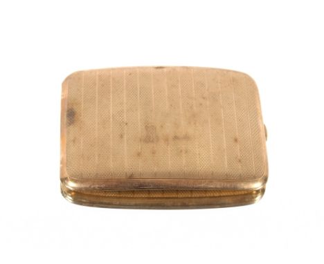A George V 9ct gold cigarette case of curved form with engine turned decoration, Birmingham 1915, 127gms, 11.5cm&nbsp;