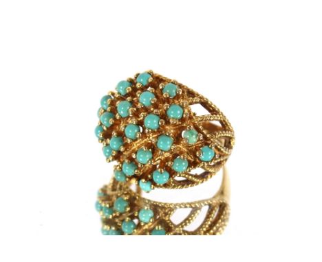 A 9ct gold and turquoise ring, 6gms total weight, ring size L