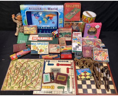 Toys and Juvenalia - games - mid-20th century and later, including Around The World, Scrabble, Marx Toys Record Player, boxed