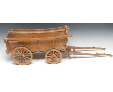 A scratch-built pine model of a hay wain, 80cm to tip of shaft 