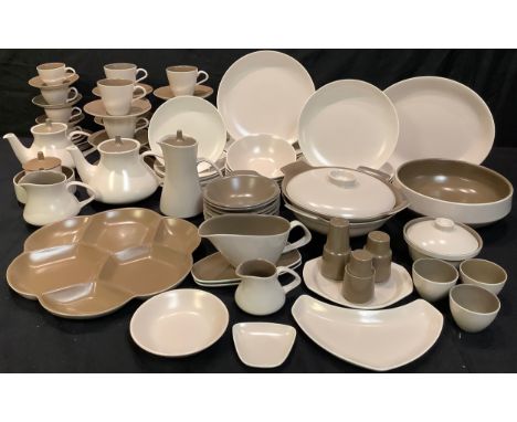 A Poole Twin-tone dinner, tea and coffee service, serving dishes, plates; qty 