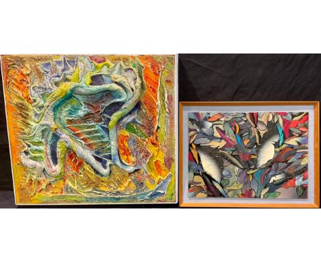 Sue Wood (Mid 20th century)Abstract Composition in Reliefsigned, fibreglass and mixed media, 57cm x 69cm; another similar mid