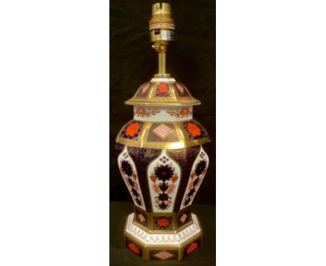 A Royal Crown Derby 1128 Old Imari octagonal table lamp, 31.5cm high overall, first quality, boxed 