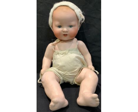 Toys &amp; Juvenalia - an Armand &amp; Marseille (Germany) bisque head and painted composition bodied 'Dream' baby doll, blue