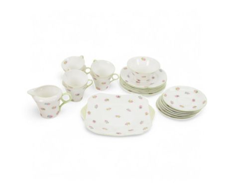 Shelley Regency tea service for six, decorated with floral sprigs on a white ground, comprising cups and saucers, side plates