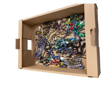 Collection of vintage costume jewellery mostly beaded necklaces, including glass and acrylic examples  