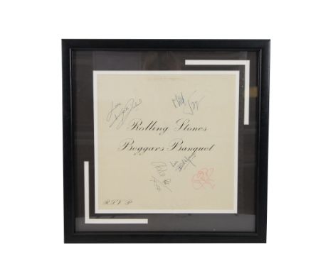 Rolling Stones 'Beggars Banquet' album sleeve, bearing various spurious signatures, framed, with Donal Frangipani document ve
