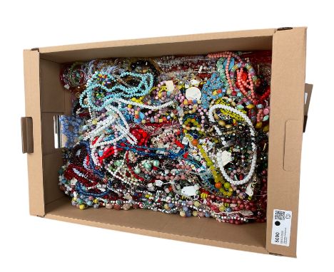 Large collection of vintage costume jewellery mostly beaded necklaces, including glass and acrylic examples  