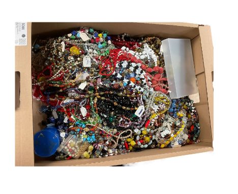 Large collection of vintage costume jewellery mostly beaded necklaces, including glass and acrylic examples  