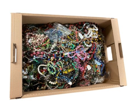 Large collection of vintage costume jewellery mostly beaded necklaces, including glass and acrylic examples  