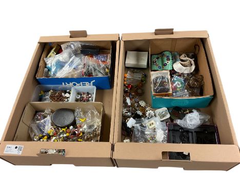Large collection of vintage costume jewellery beads, including glass and acrylic examples etc in two boxes  