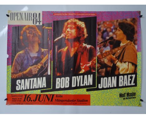 OPEN AIR '84 Concert Poster - Cologne, Germany - 16th June 1984 - Featuring SANTANA, BOB DYLAN and JOAN BAEZ - rolled, small 