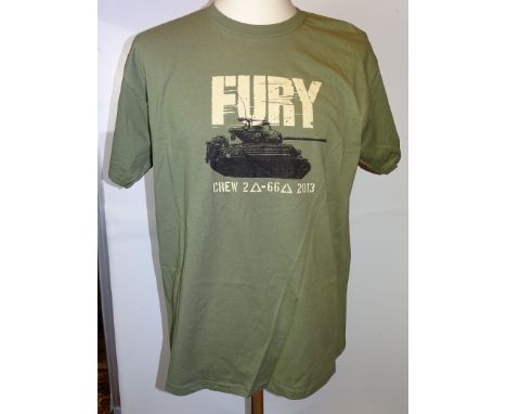 FURY (2014) - Film / Production Crew Issued Clothing to include: an XL khaki green Second Unit T-Shirt and black (one size) s