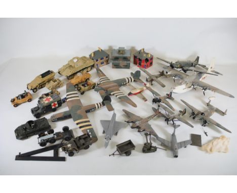 Collection of Scale Model Planes, Army Vehicles, and HousesLarge collection of various scale model planes, army vehicles, and