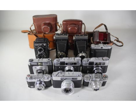 10 Various vintage cameras. All of these cameras are being sold as untested. Camera list as follows Lubitel 166 universal, Ko