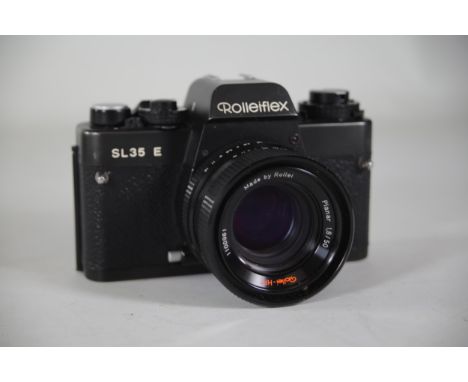 Rolleiflex SL35 E Black with Rollei-HFT Planar 1.8/50mm LensThe camera features a clear viewfinder, and the lens appears to b