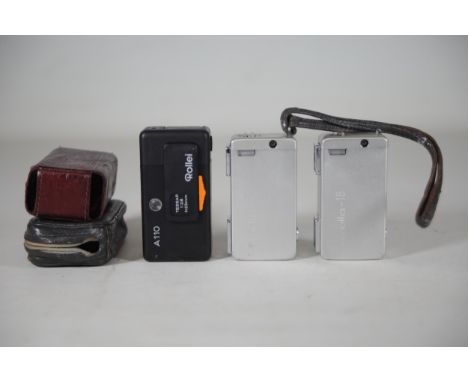 Lot of 3 Small Spy Cameras: Minolta-16, Rollei A110 (Untested)1. Minolta-16 Spy Camera:- Condition: Untested- Complete set- B