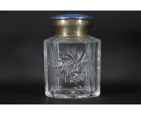 Blue Enamel Silver Hallmarked Perfumed Bottle Presented to Mrs. Robinson by Hope Women's Institute, Aug 1941 - Lid Removable,