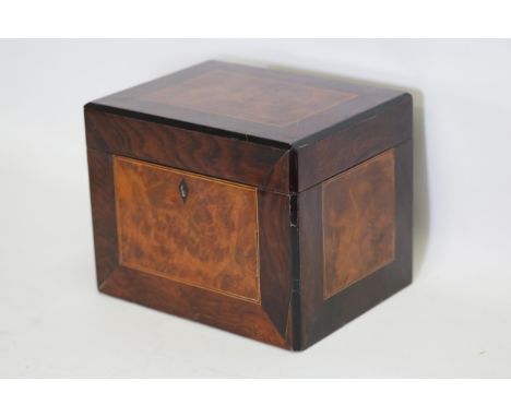 Victorian Mahogany Tea Caddy with Red Inlay. Height 18.25cm, Width 24cm, Depth 18cm