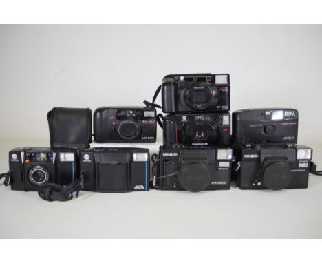 Minolta Compact Cameras x8 Bundle - Hi-Matic AF2-M, Memory Maker 3, Riva 100AF, AF-2 Auto Focus x2, Freedom Dual, Hi-Matic AF