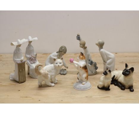 Collection of Nao, Lladro, Beswick figurines, plus others, 9 in total