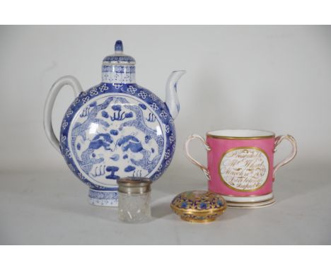 Chinese Handpainted Teapot, Grainger and Co Worcester Pink Loving Cup (1881), Cut Glass Scent Jar with Tortoiseshell Lid, Chi