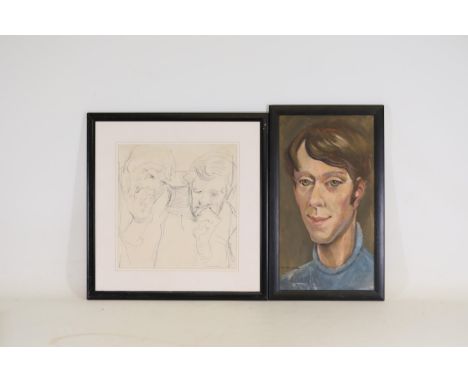 Framed Sketch and Original Oil Painting by Robert Lenkiewicz - "Bernard with Turtleneck Sweater" - Signed Description:- Rober